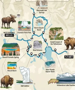 plan zwiedzania Yellowstone -mapka
