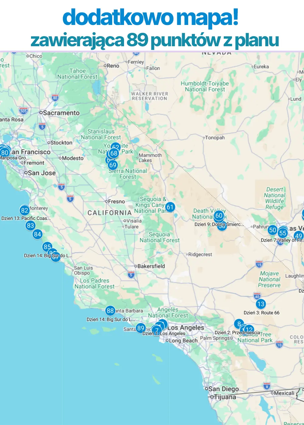 Plan podróży po USA - mapka